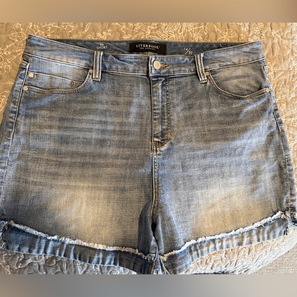 Liverpool Light Blue Frayed Denim “The Short” Sz 32/14